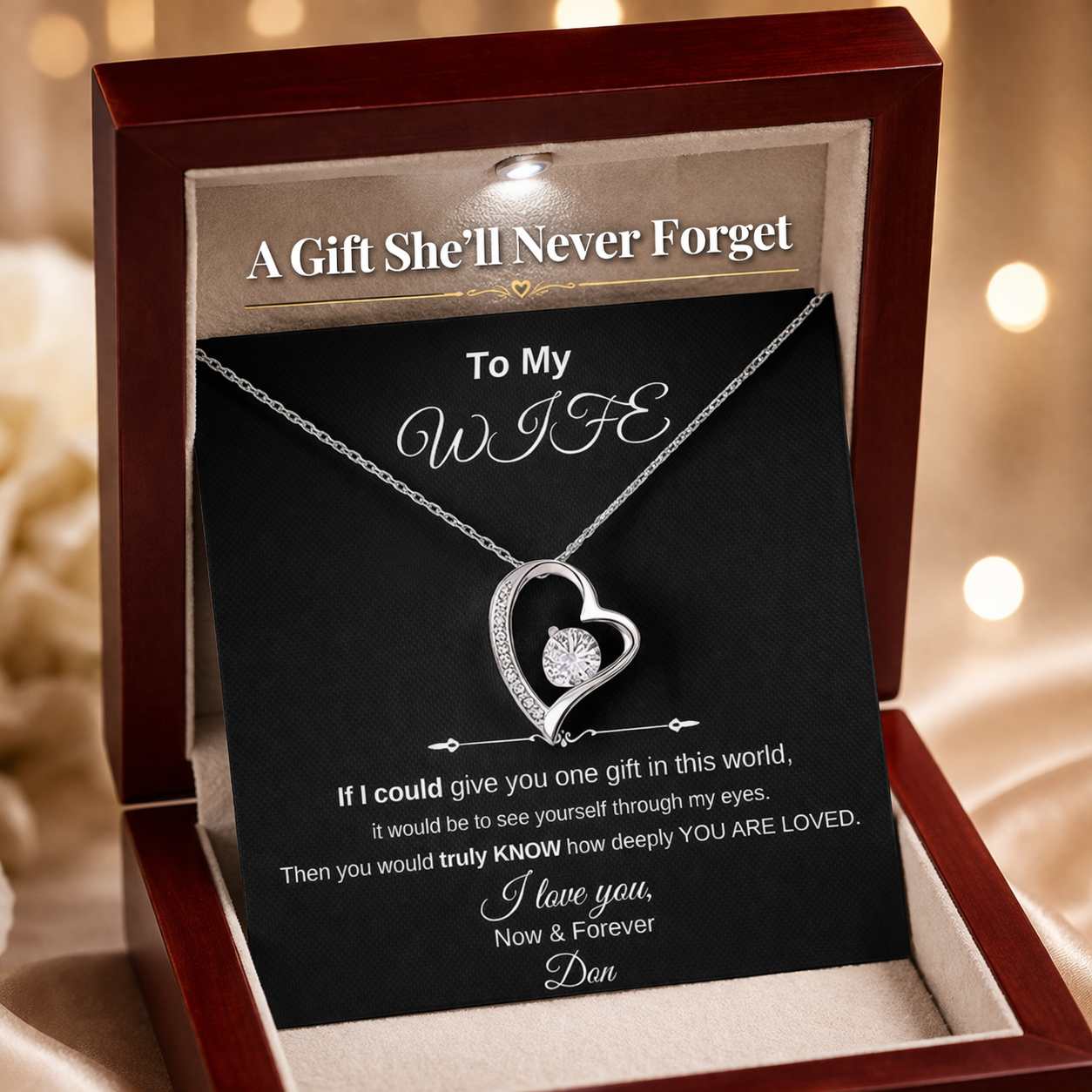 To My Wife Necklace Gift – Personalized “I Love You Forever” Message Card